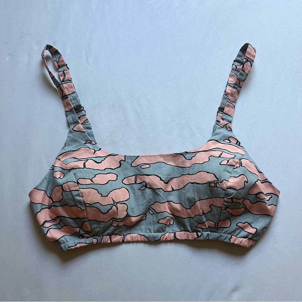 WYLLIS grey pink printed‎ cotton cropped tank top